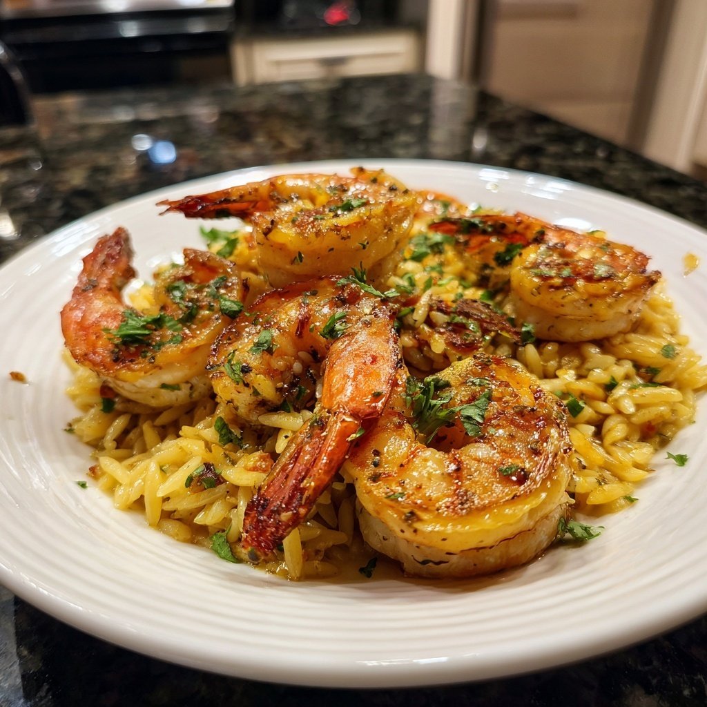 Garlic Butter Shrimp With Orzo