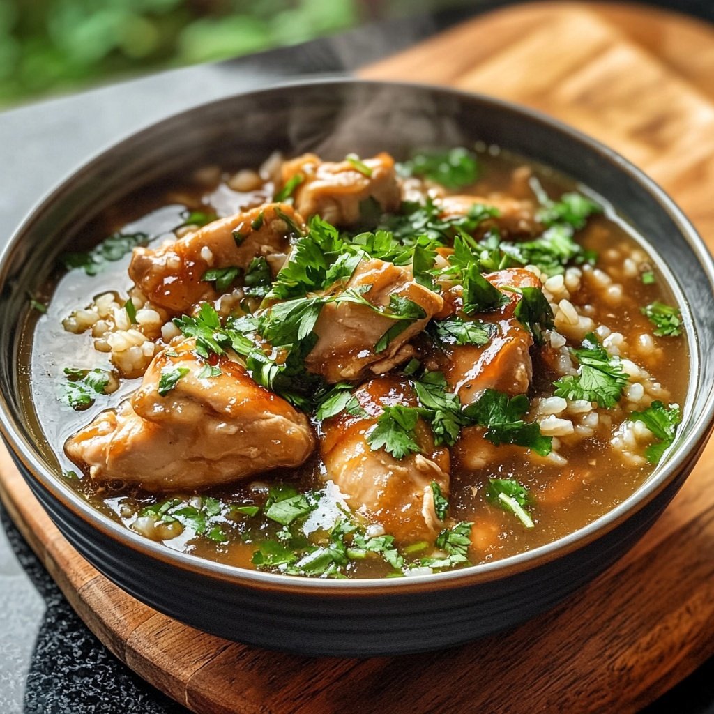 Caramelised Soy Chicken in Garlic Ginger Broth with Rice