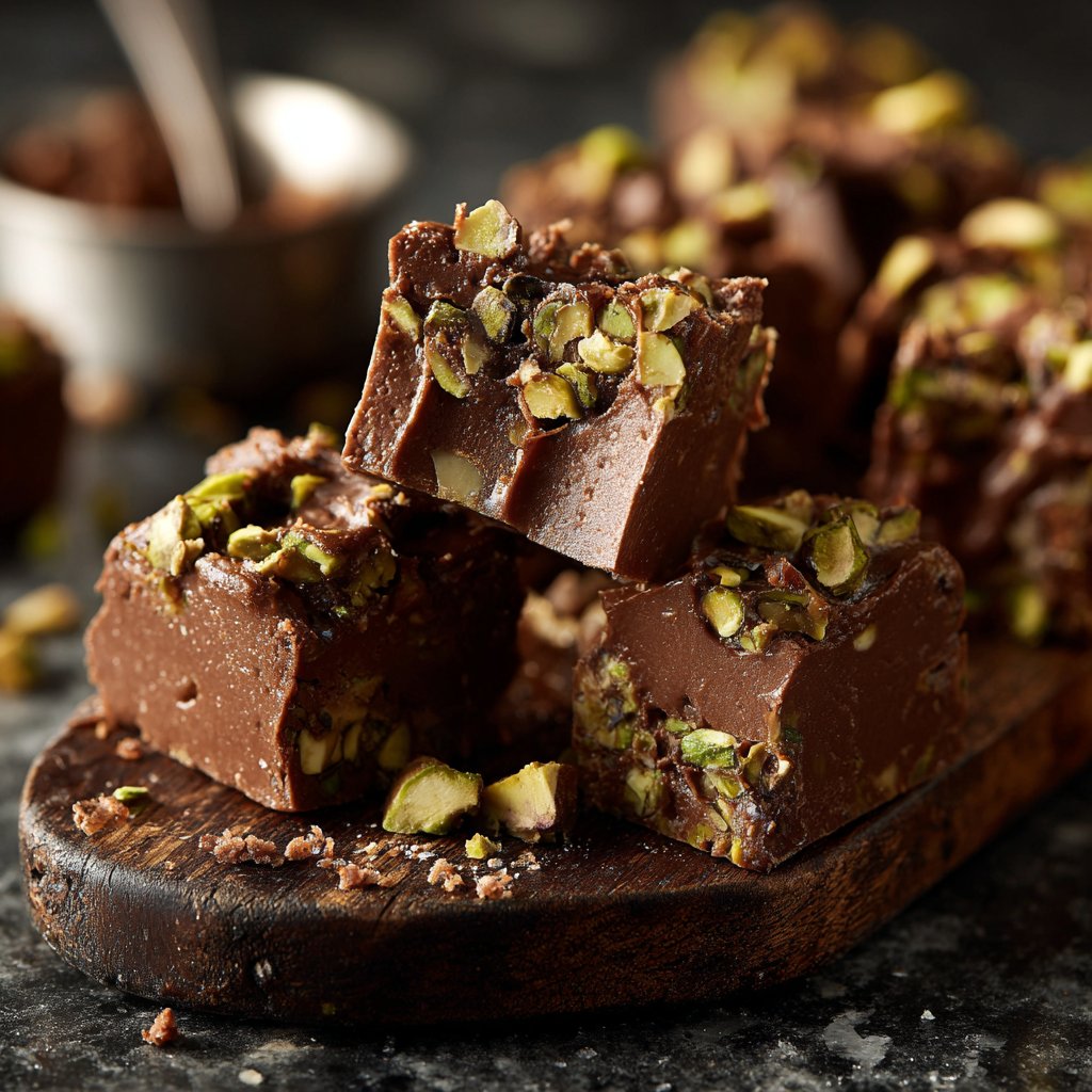 Chocolate Pistachio Fudge Bites