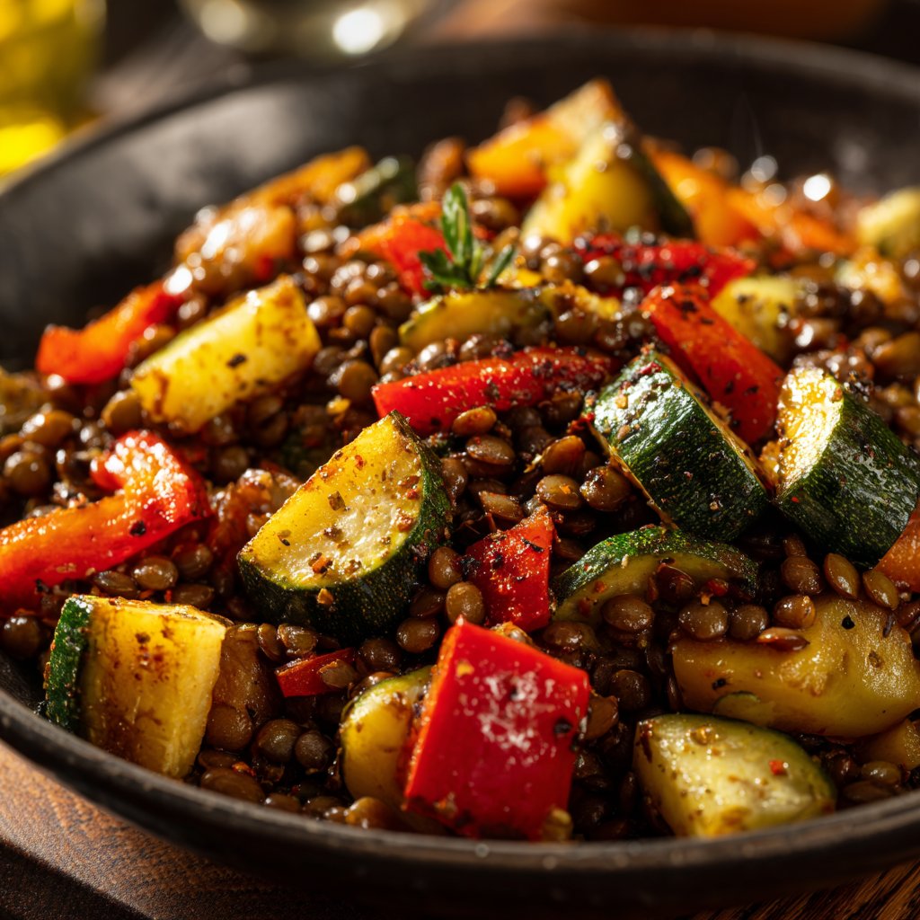 Roasted Veggie Lentil Skillet